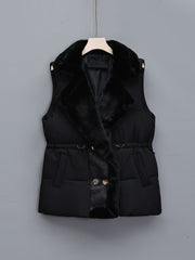 Women's Padded Vest Fall Winter Solid Color Button Casual Warm Machine Washable