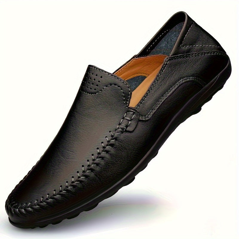 Men's Casual Leather Oxford Shoes Slip-On Loafers for Daily Wear All-Season Round Toe