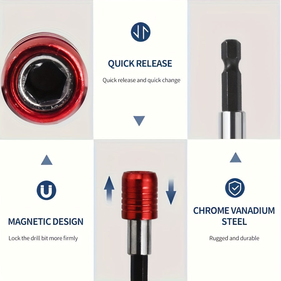 Kit de 3 piezas de soporte para brocas magnéticas rojas, universal con vástago hexagonal 14, de 60mm a 150mm