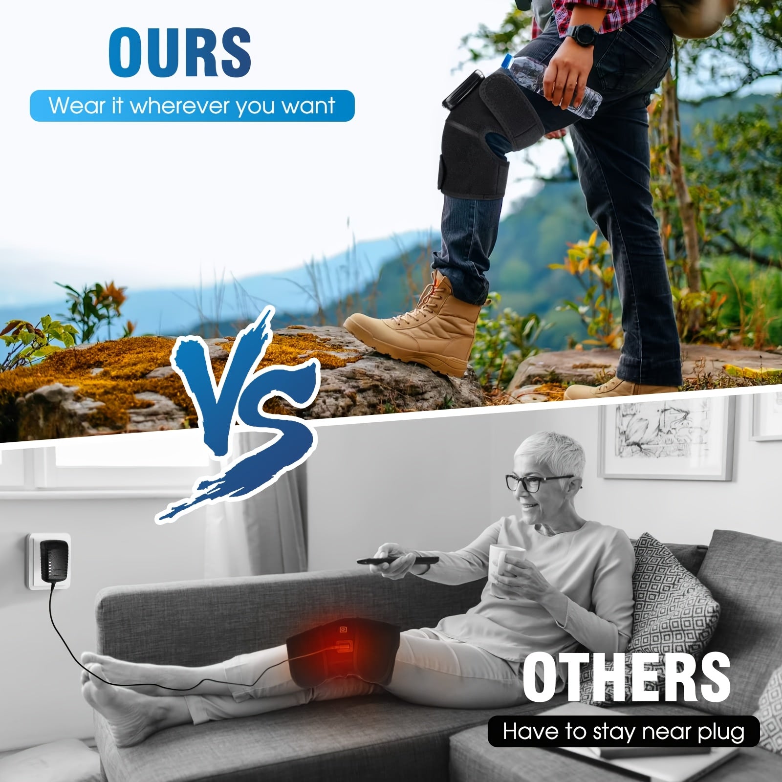 Masajeador de rodilla inalámbrico con calefacción y vibración, 3 modos, batería de litio recargable