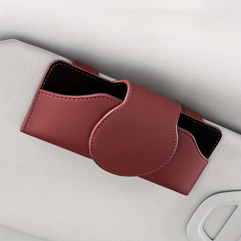 Car Visor Glasses Holder with Magnetic Closure PU Leather Eyeglasses Organizer Vehicle Sun Visor Storage Clip