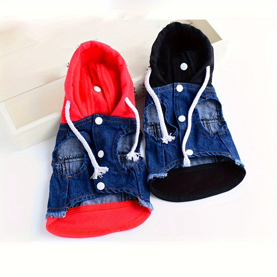 Dog Jacket for Small Dogs Autumn Denim Hoodie Coat with Button Closure