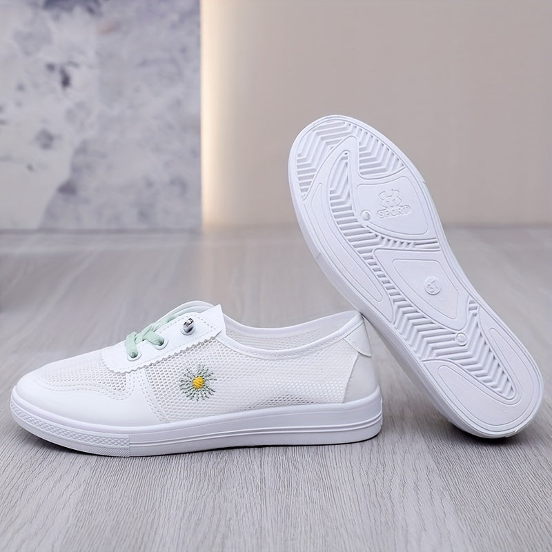 Women's White Mesh Sneakers Breathable Slip-On Casual Shoes