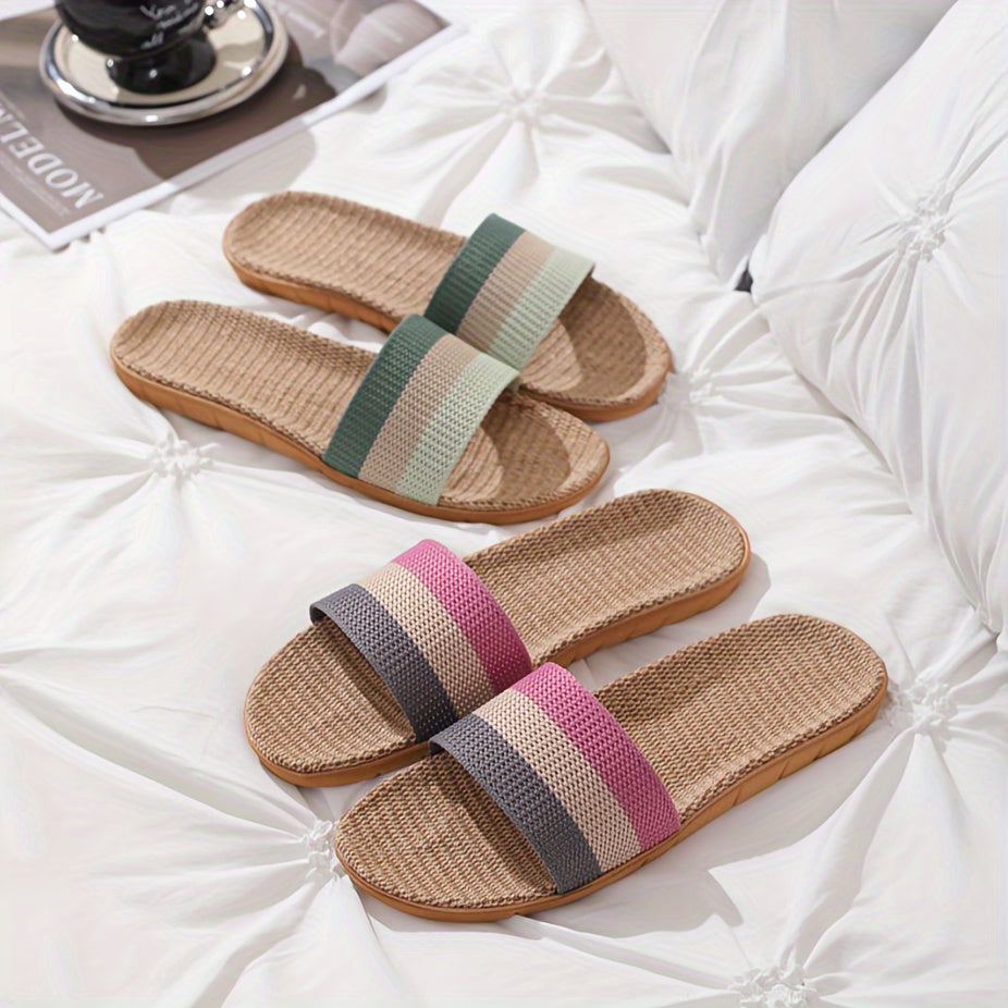 Women's Colorblock Linen Slip-On House Slippers Lightweight Breathable