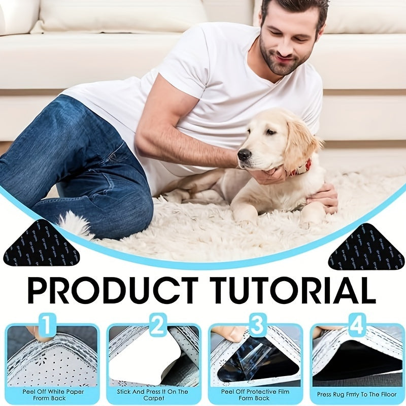 Предотвратите скольжение и закручивание с помощью нашего продвинутого антискользящего фиксатора для ковров - доступен в упаковках по 12, 32 и 34 штуки. Эти двусторонние моющиеся наклейки черного цвета подходят для ковров в гостиной, столовой и ванной.