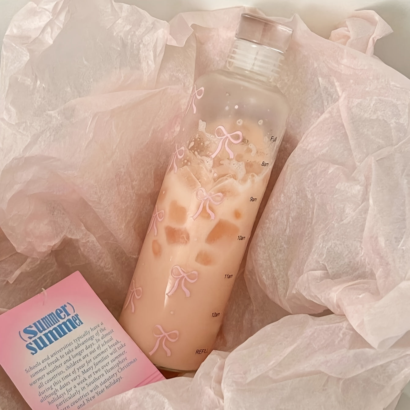 Large Capacity Plastic Water Bottle with Bowknot Print Lightweight PVC-Free for Cycling Outdoor Activities