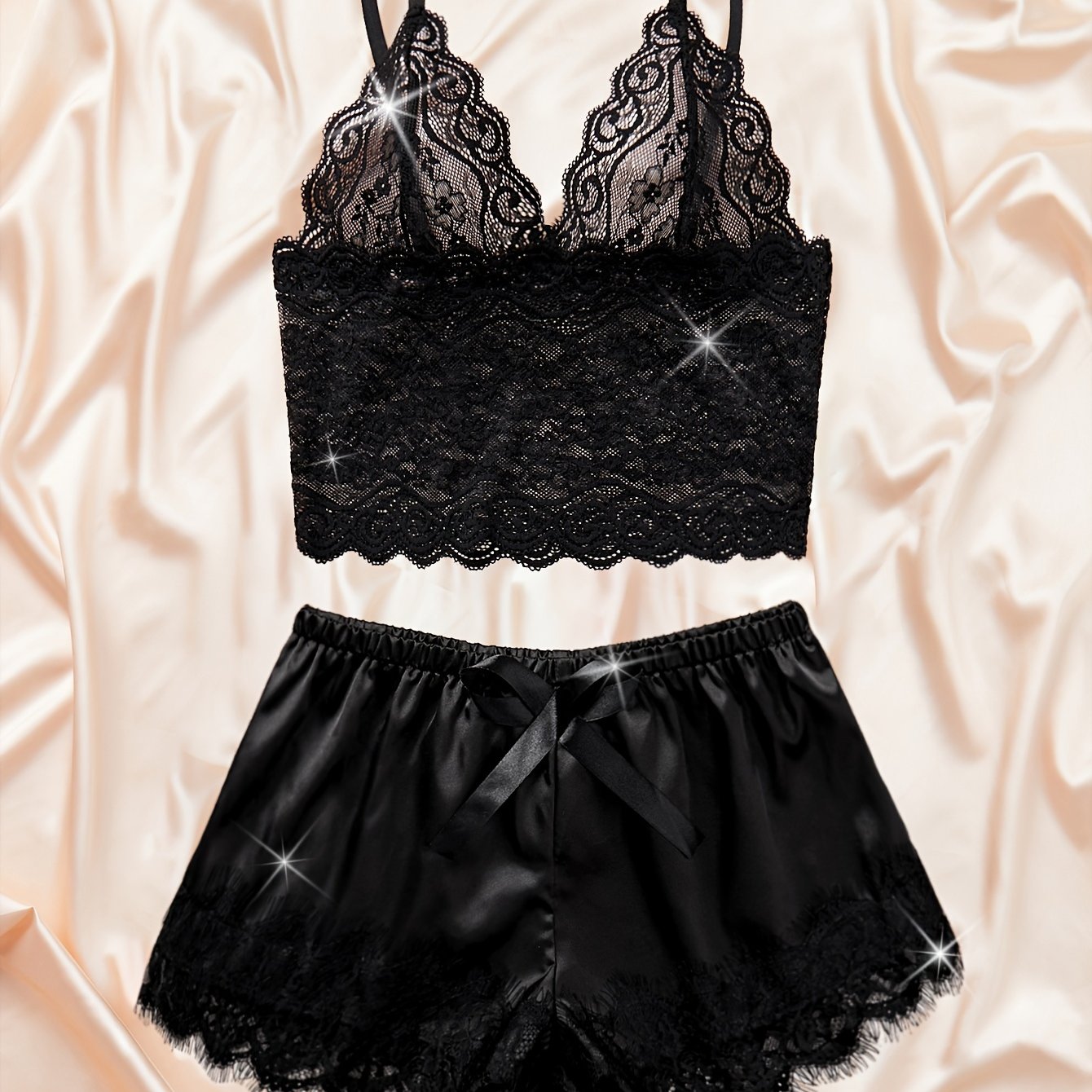 Women's Leopard Print Lingerie Set with Colorblocking and Lace Contrast Bra and Shorts