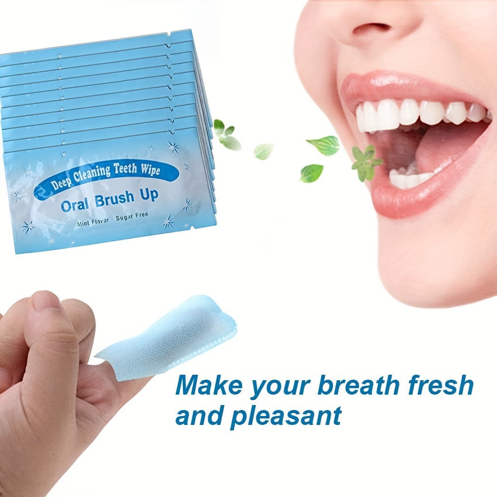 100Pcs Mint Flavored Finger Tooth Wipes Oral Cleaning Teeth Whitening