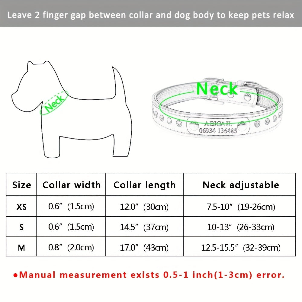 Leather Pet Collar for Small Dogs and Kittens Adjustable with Nameplate and Free Engraving