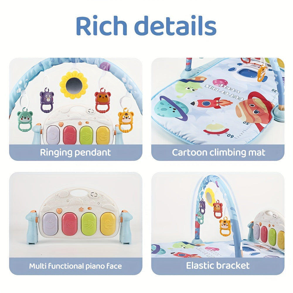 Soft Removable Pads for Kids on Blue Play Mat with Musical Piano and Bell Stand