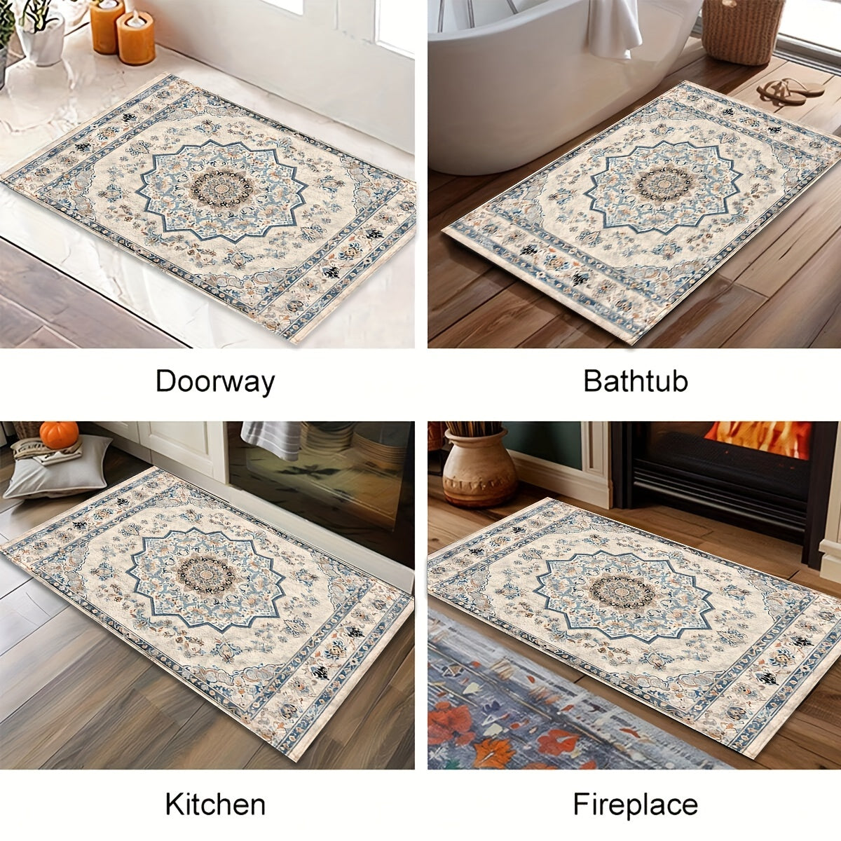 Alfombra de microfibra bohemia antideslizante para cocina, baño y ducha, secado rápido