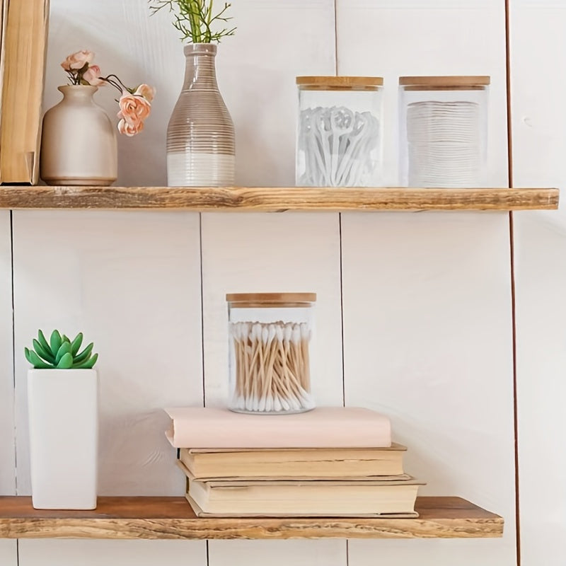 1/2/3/4 ta Akril Qopqoq Dispenserlar, Hammom Aksessuarlarini Saqlash uchun Bambuk Qopqoq bilan. Ferma yoki Boho Hammom Dekorasi uchun ideal.