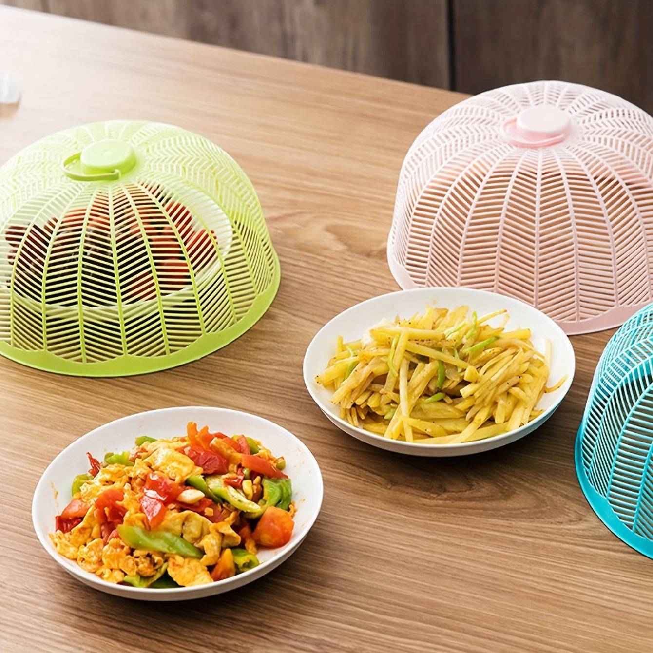 Set of 3 Plastic Food Covers with Mesh Screens for Outdoor Use