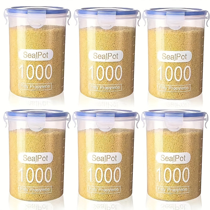 Set of 6 Round Plastic Food Storage Containers with Latch Lids Microwave Safe BPA-Free
