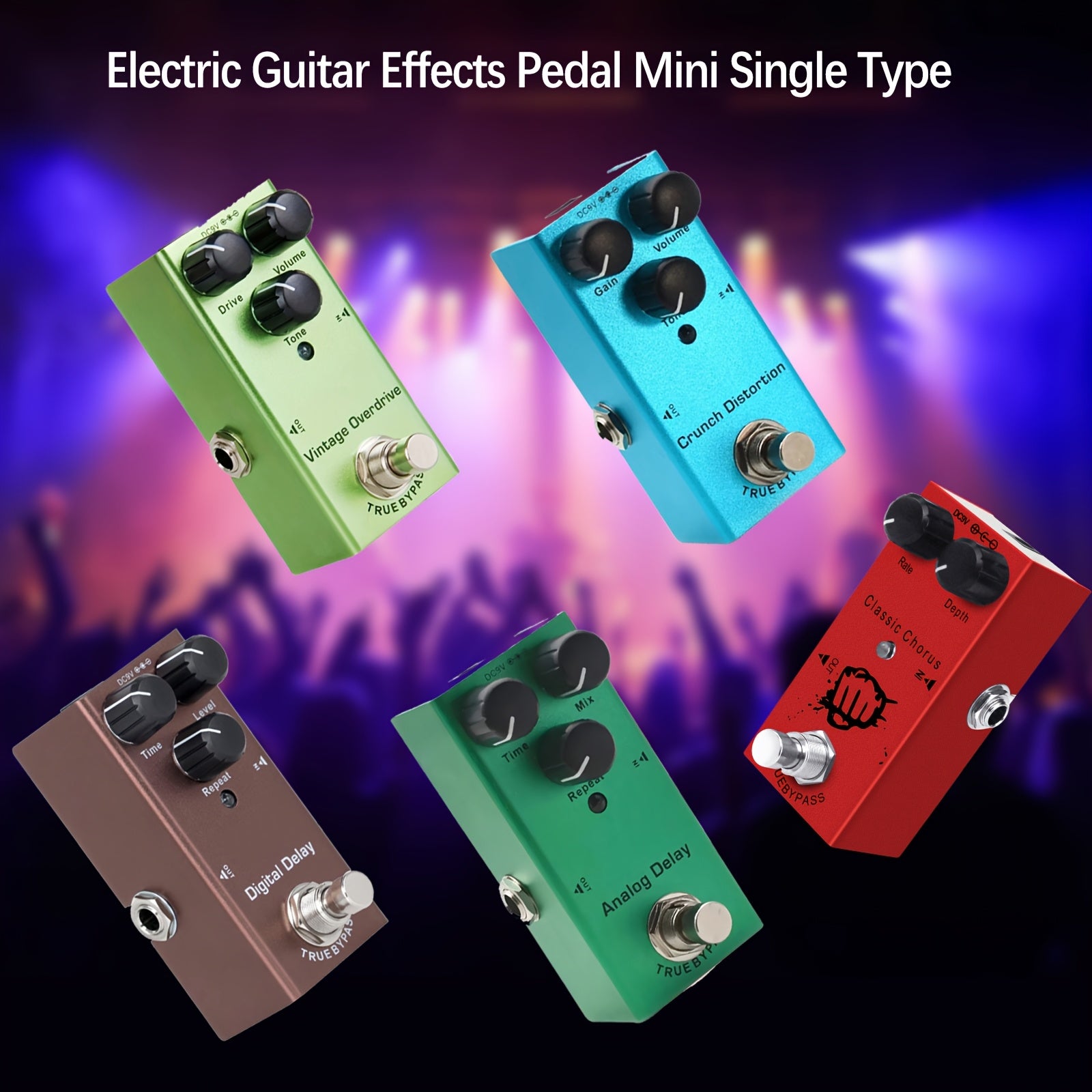Electric Guitar Effects Pedal 5 Effects True Bypass USB Powered Aluminum Alloy Portable for Outdoor Use