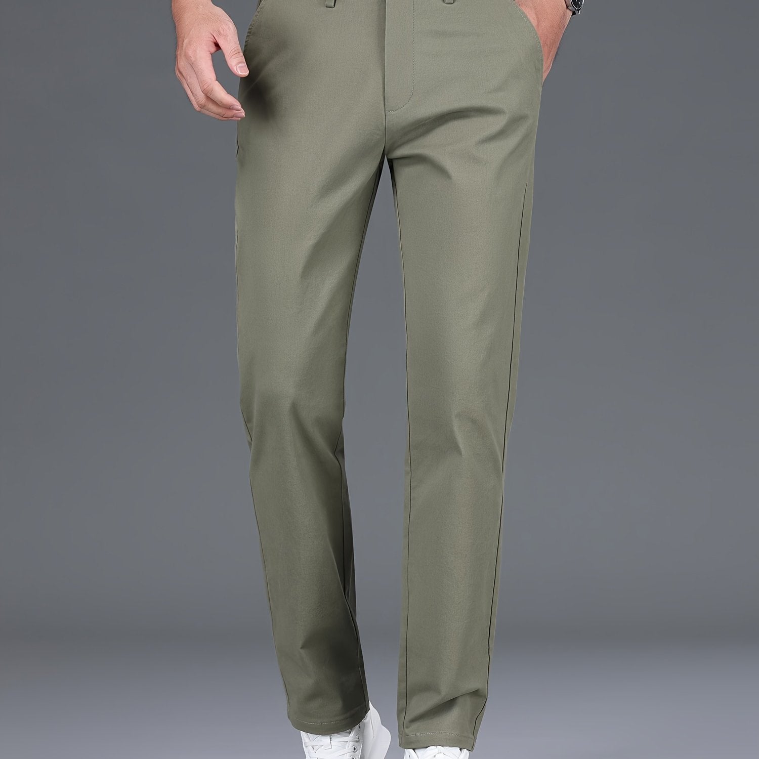 Pantalones de corte ajustado para hombre, mezcla de algodón, color sólido, microelástico, para negocios informales, de temporada completa