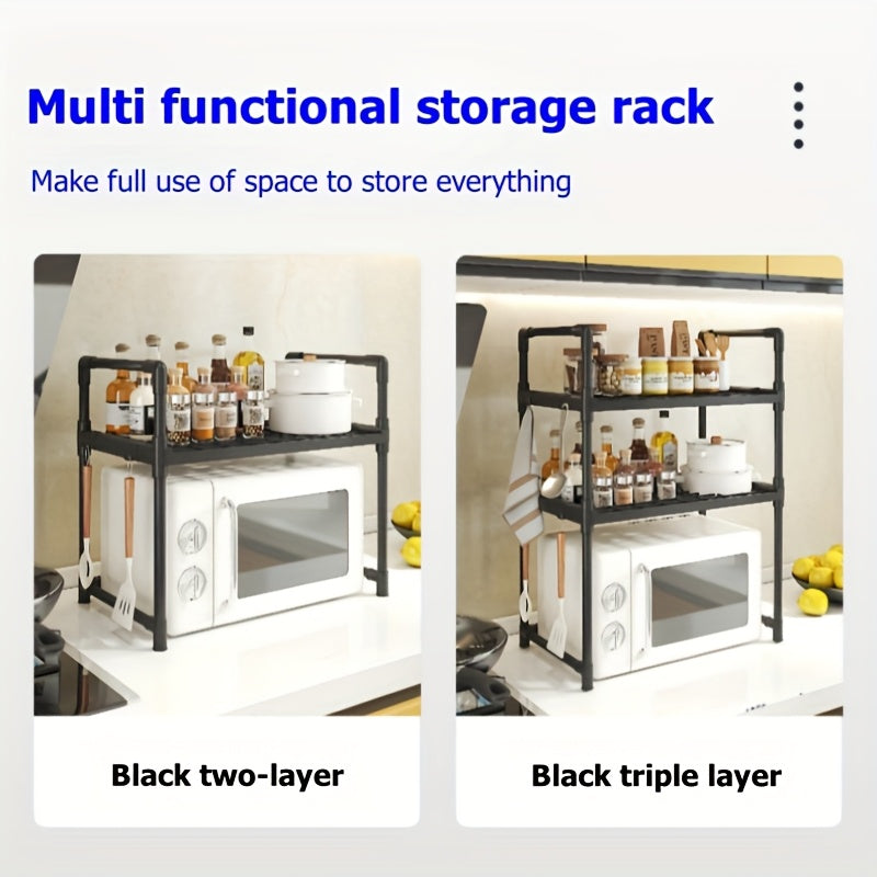 Estante organizador de cocina ajustable de 3 niveles, plástico y metal, para almacenamiento en encimera de horno microondas