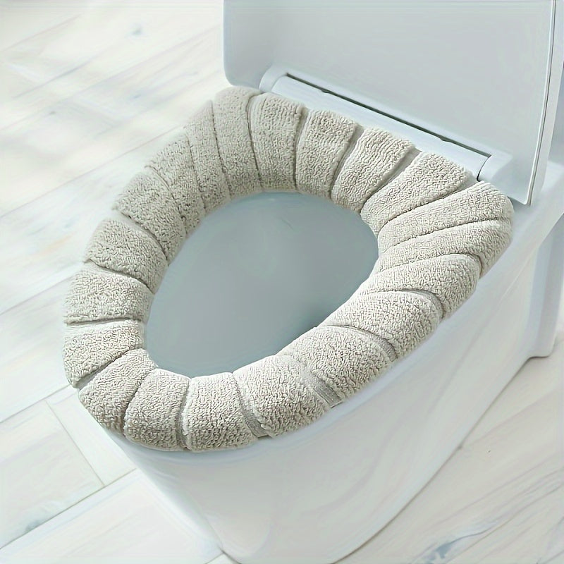Set of 5 Plush Linen Toilet Seat Covers with Removable Cushioned Protectors and Contrasting Handles