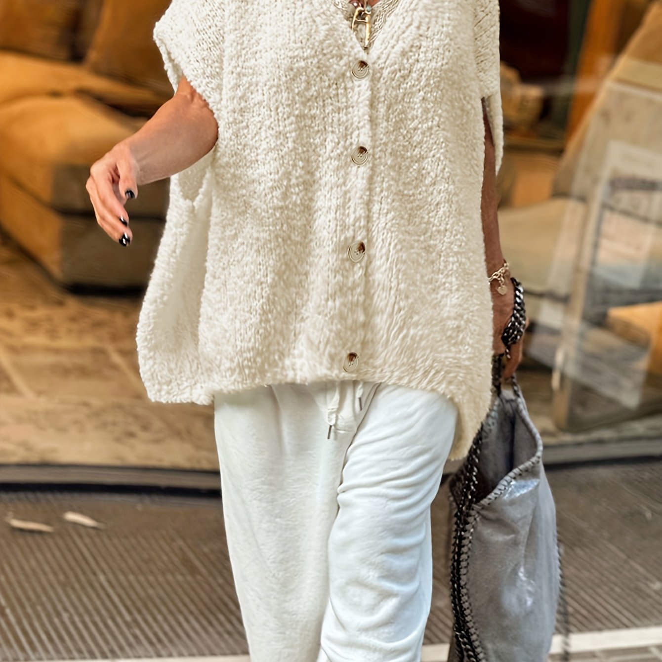 Plus-Size Women's Fleece-Lined Cardigan Sweater Oversized Cozy Outerwear