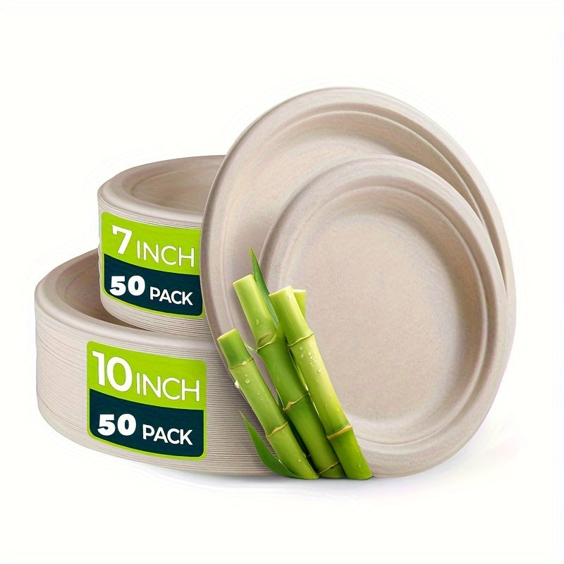Set of 100 Heavy Duty Sugarcane Fiber Disposable Paper Plates for Parties