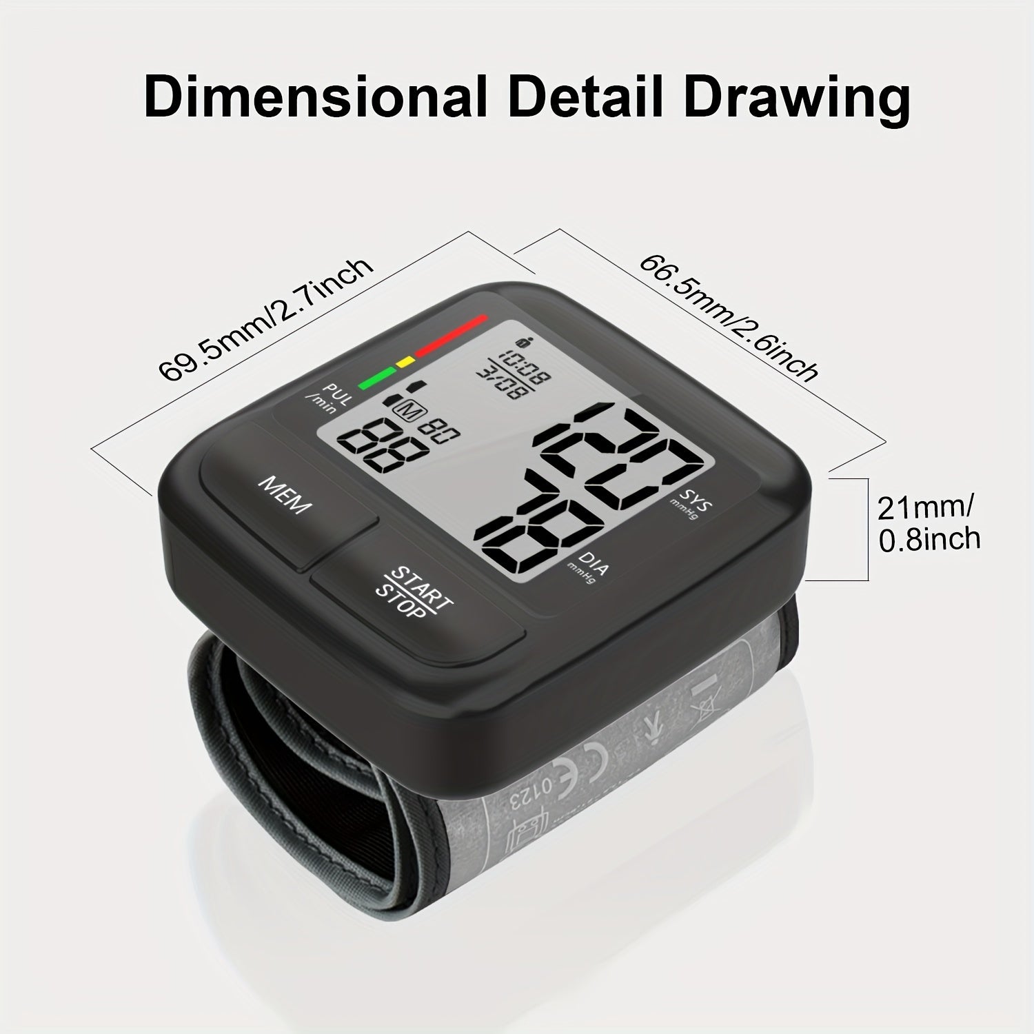 Portable Wrist Blood Pressure Monitor with Large LCD Display Automatic Digital Device with Wrist Strap