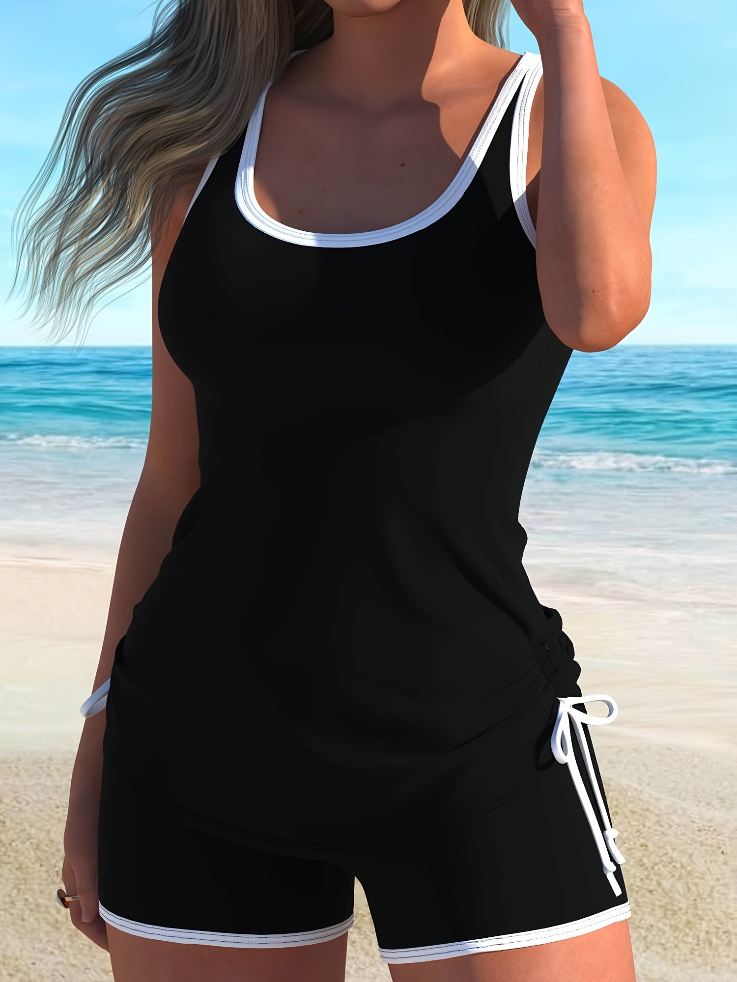 Women's Tankini Swimsuit Set High Stretch Knit Polyester Elastane Casual Beachwear