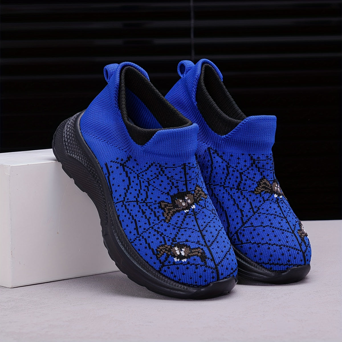 Kids' Knit Fabric Slip-On Sneakers with Cartoon Design for Boys and Girls