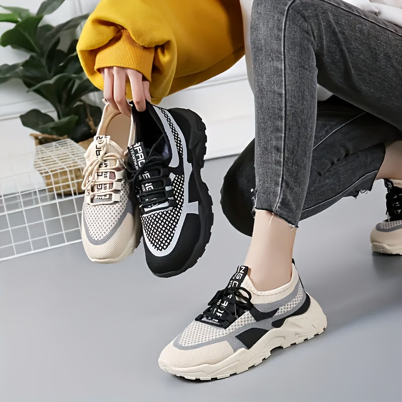 Women's Mesh Sneakers Lace-Up Fabric Upper TPR Sole Casual All-Season