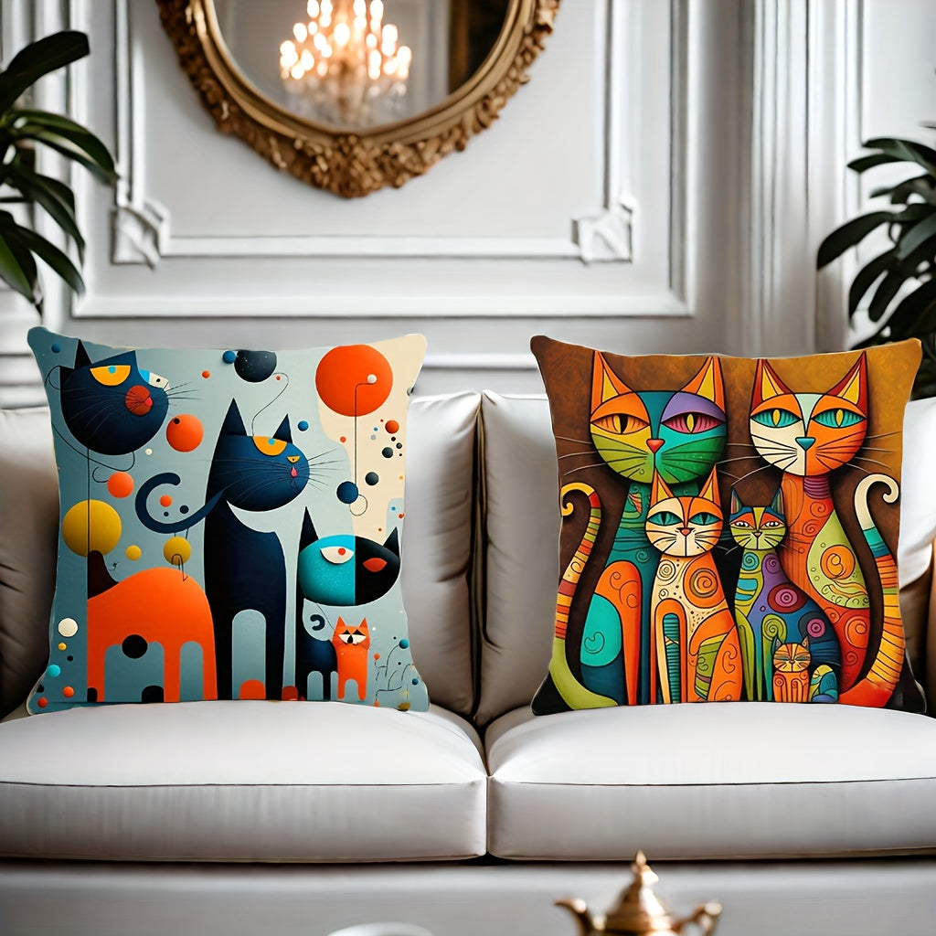 Set of 2 Short Plush Abstract Cat Pillowcases for Home Decor Sofa Bed Car Office