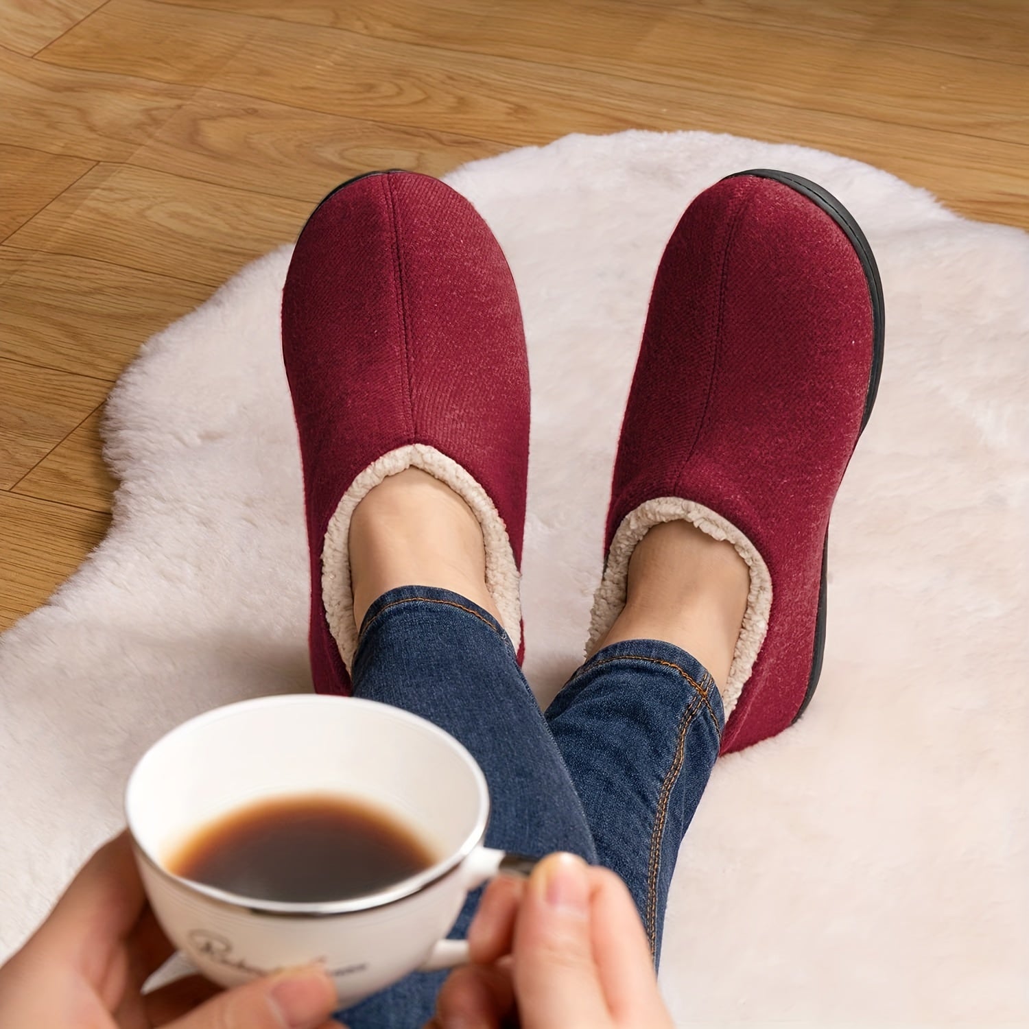 Ayollar uchun fleece bilan qoplangan ichki shlyapki, sirpanishga qarshi rezina taglik, ko‘k