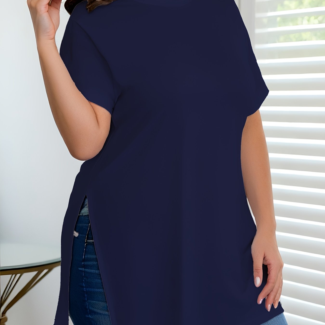 Ayollar uchun keng hajmli qisqa sleeve T-shirt, kundalik, dumaloq bo'yin, bir rangli, barcha mavsum uchun