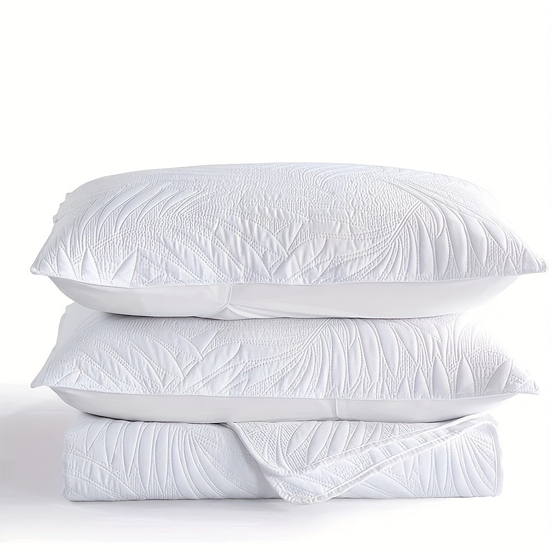 Bedroom Dormitory Bedspread Set with Leaf Embossed Design and Pillowcases