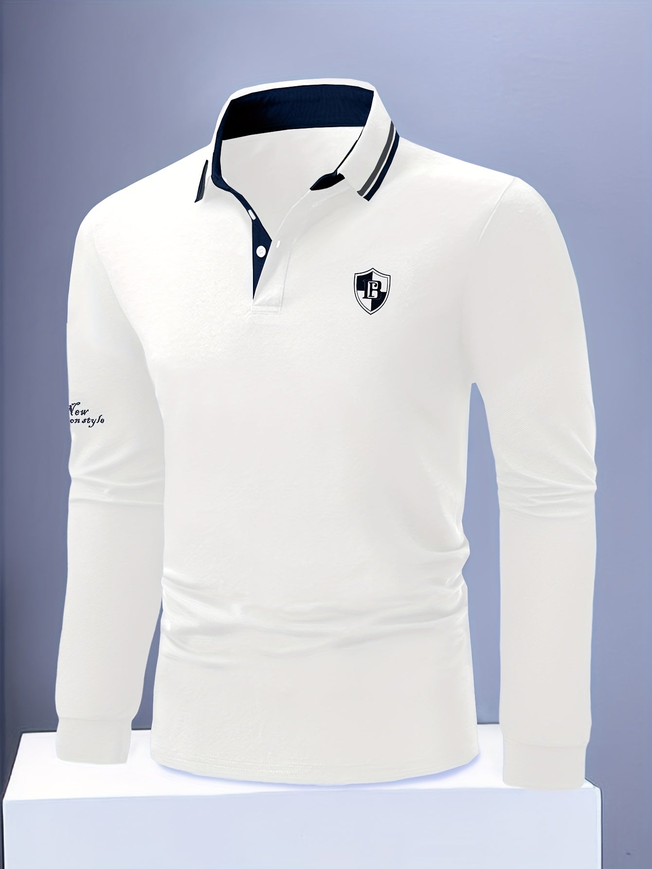 Men's Blue Lightweight Shirt with Logo Letter Print Two-Tone Collar Casual Spring Fall