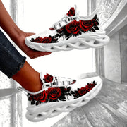 Plus Size Black Rose Sneakers Lightweight Cushioned Support Breathable Fabric All-Season