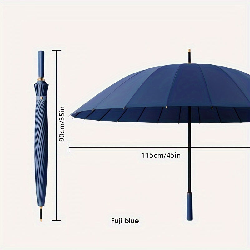 Men's Large Windproof 24-Bone Straight Rod Rain Umbrella Black Reinforced Handle