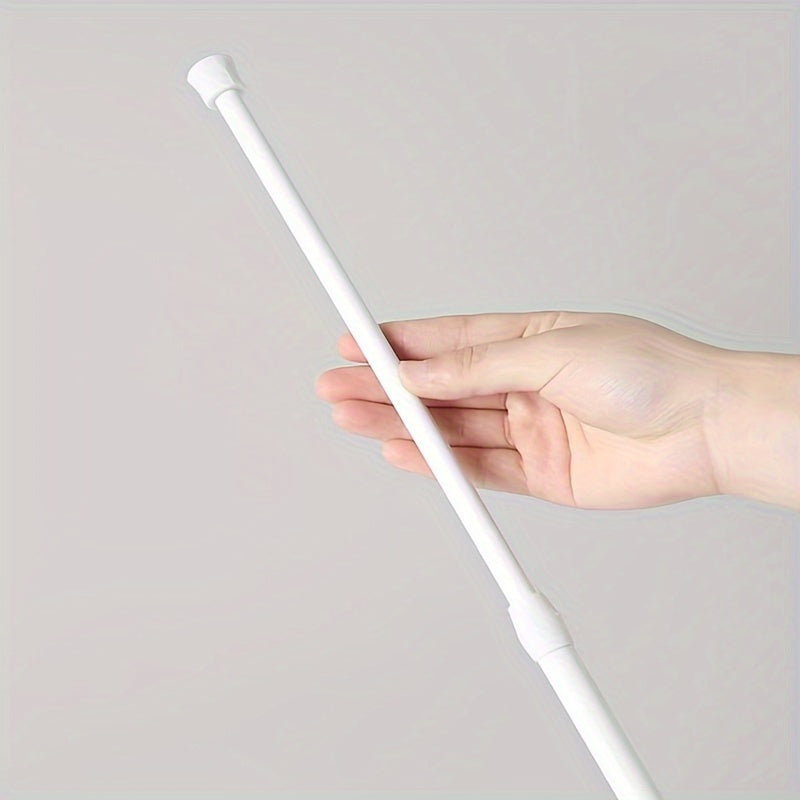 Barra de cortina retráctil pintada en blanco, sin perforaciones, para baño y sala de estar set