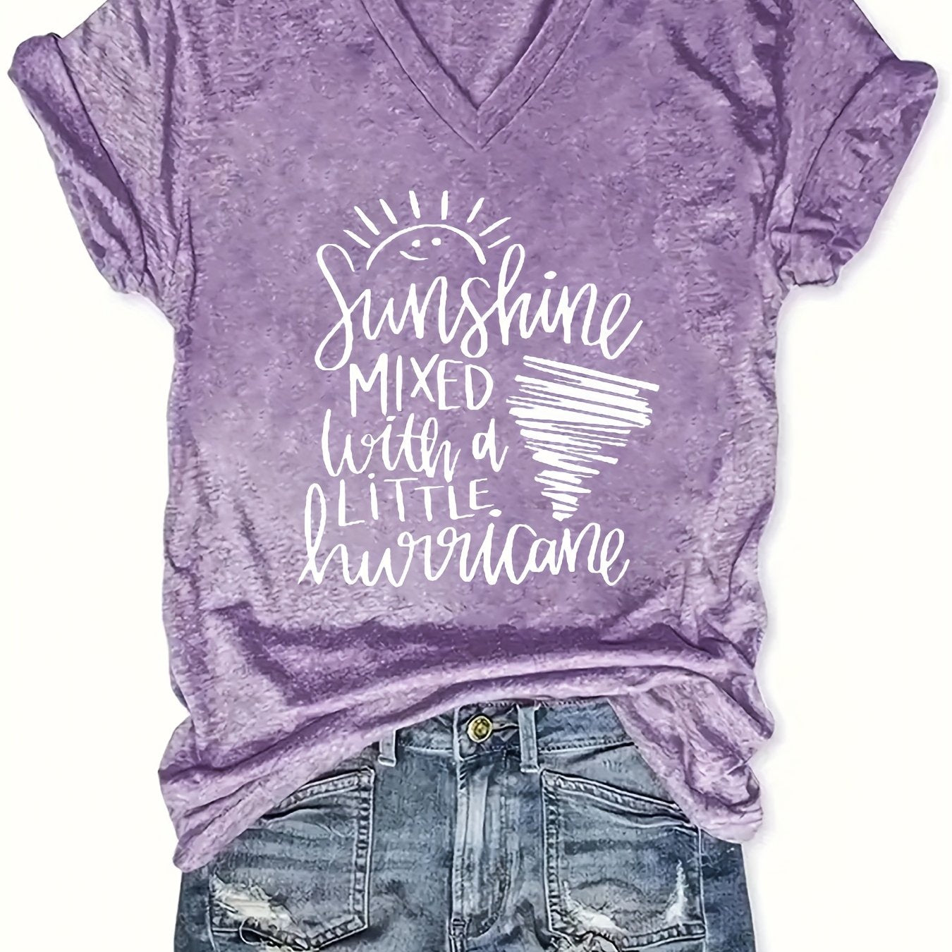 Women's Heather Gray V-Neck Short Sleeve T-Shirt Relaxed Fit Summer Top