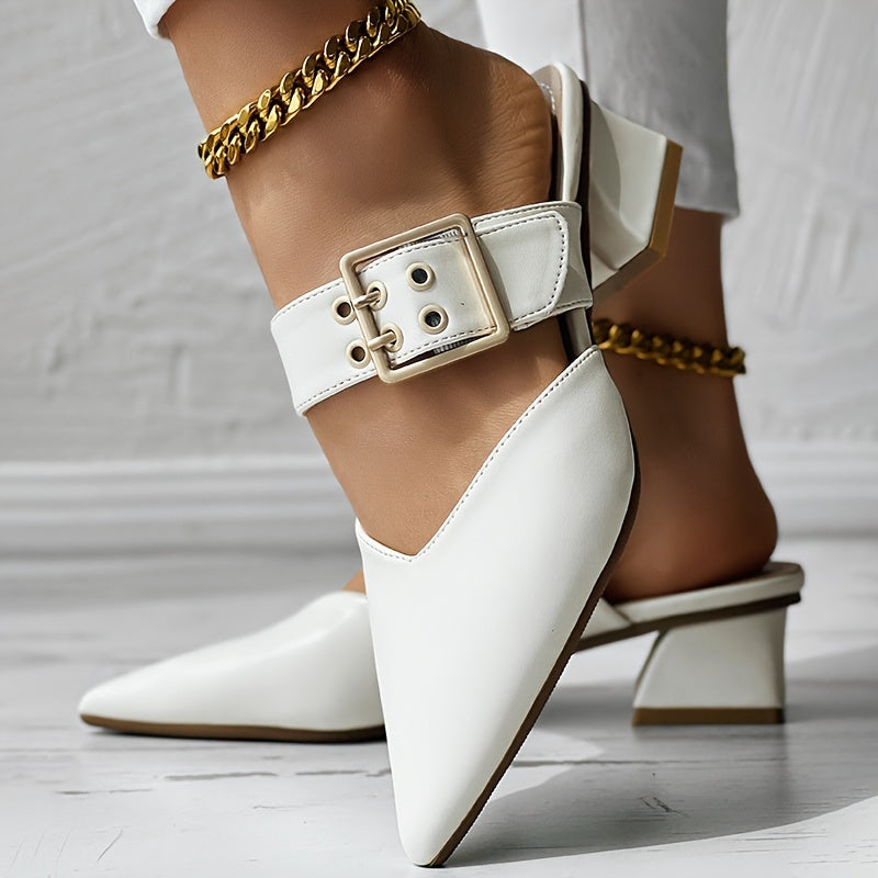 Women's Solid Color Mary Jane Shoes with Block Heel and Buckle Closure