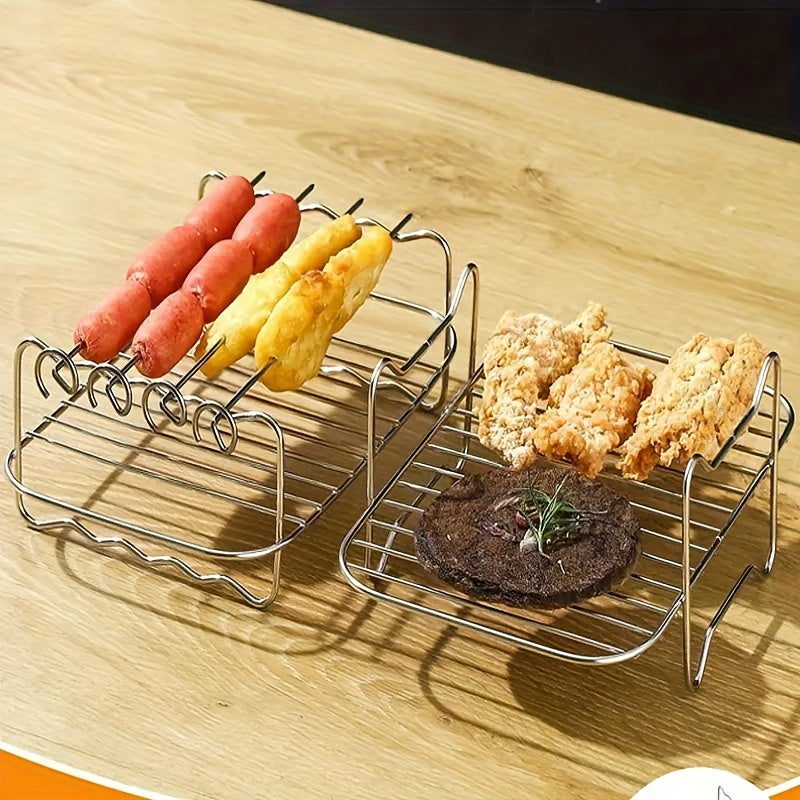 Stainless Steel Air Fryer Rack with Skewers Multi-Purpose BBQ Grill Accessory