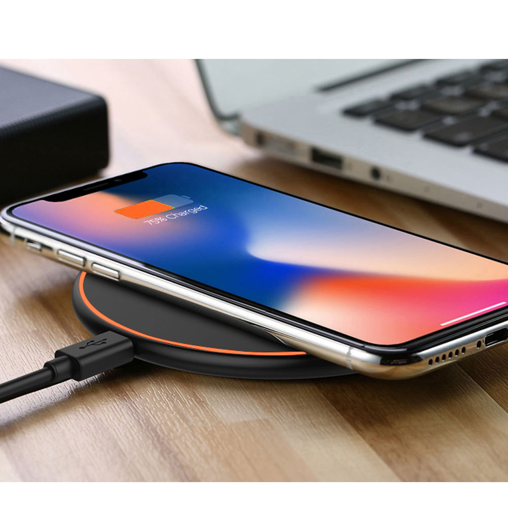 15W Wireless Charging Pad for iPhone with USB-C Fast Charging Inductive Base Black and Orange