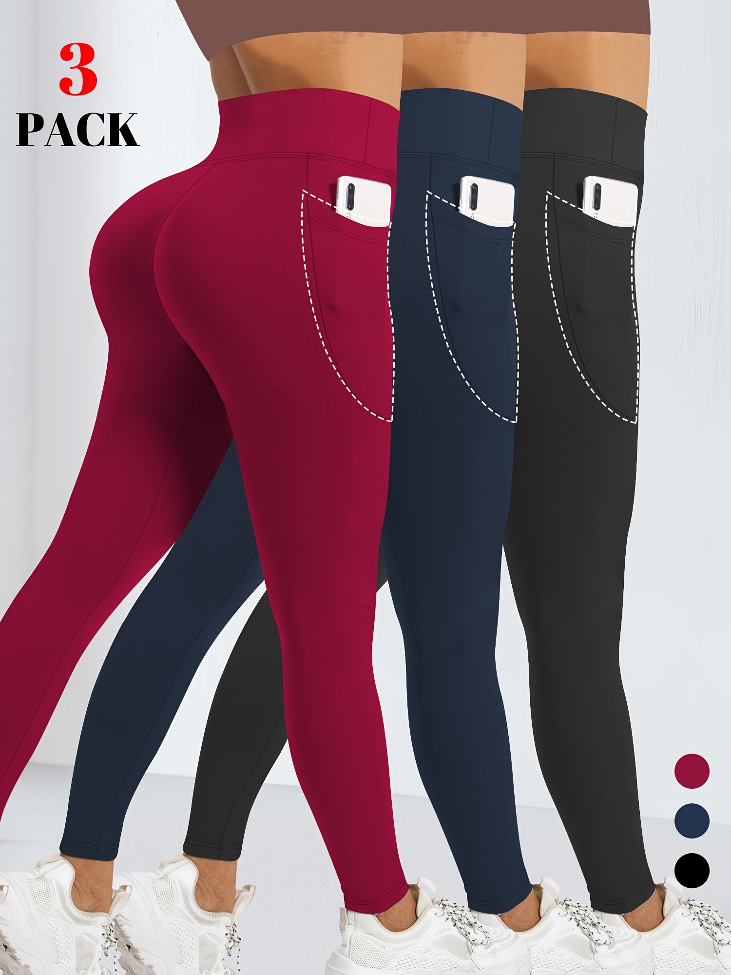 Women High Waist Tummy Control Yoga Leggings with Pockets Black 9/10 Length