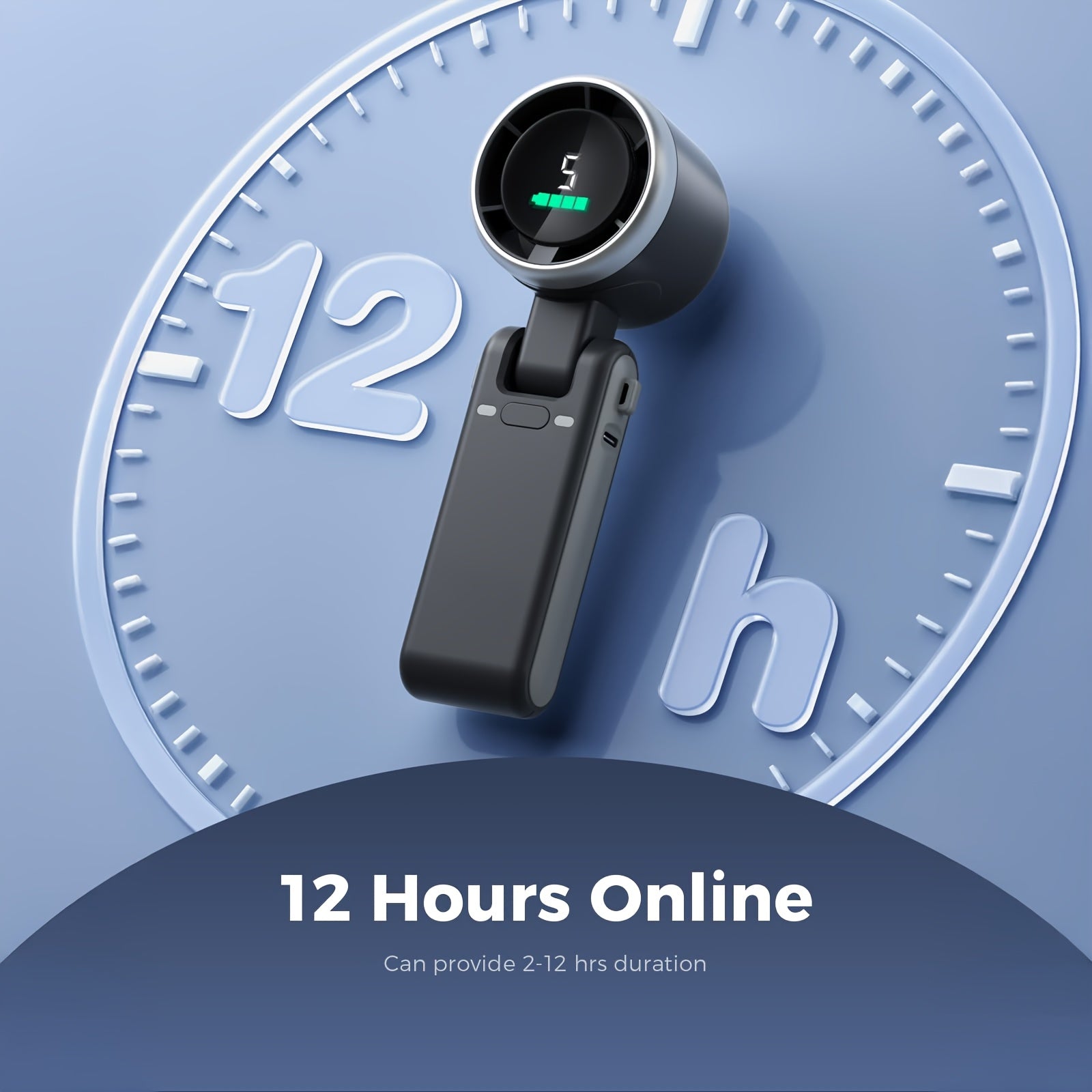 Black Portable Handheld Turbo Fan with 5 Speeds Rechargeable USB Battery