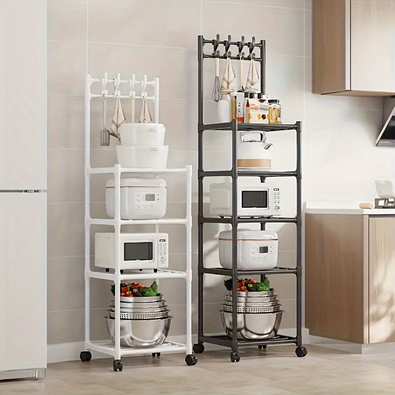Estantería de almacenamiento de metal con ruedas y ganchos, organizador de múltiples niveles para cocina, baño y sala de estar