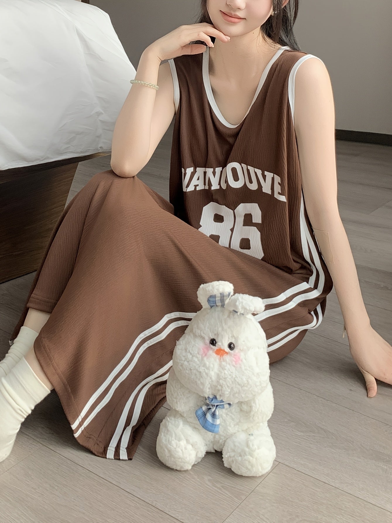 Plus Size Women's Printed Loungewear Dress Breathable Polyester Blend