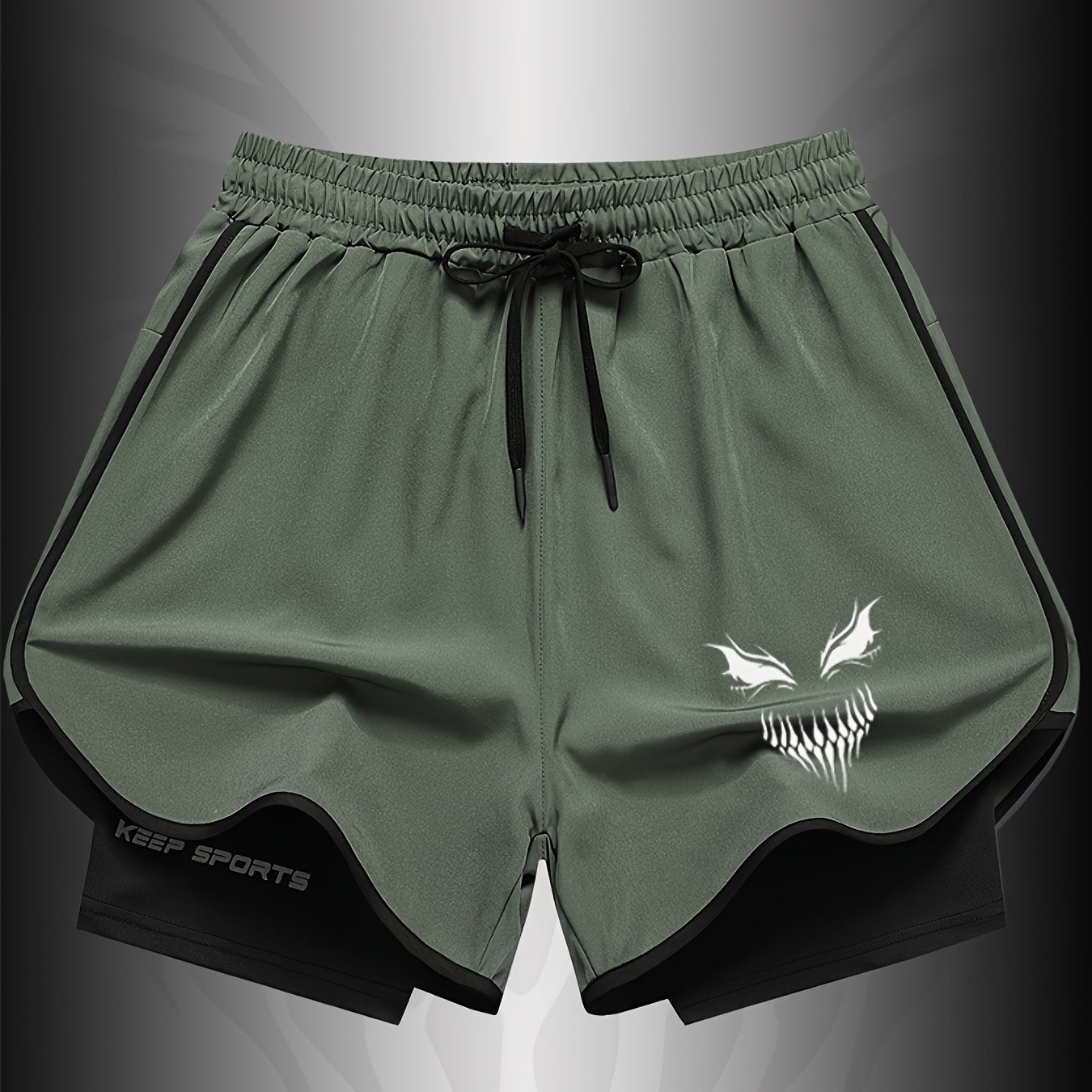 Men's Casual Active Shorts with Smiling Face Print for Summer Beach and Workout