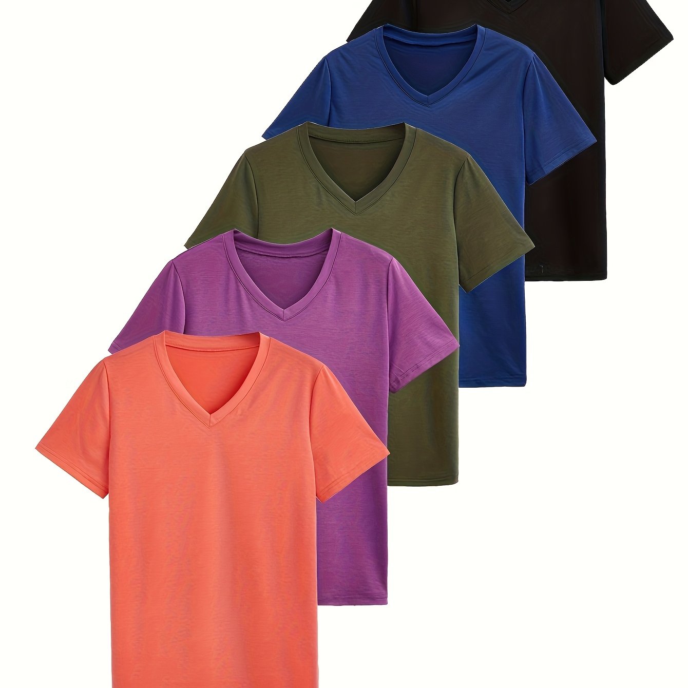 Women's Plus Size Solid V-Neck Short Sleeve 5-Piece Set
