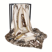 Leopard Print Satin Square Scarf 89.92cm Boho Headscarf Sun Protection