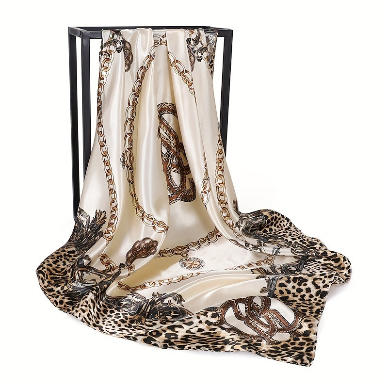 Leopard Print Satin Square Scarf 89.92cm Boho Headscarf Sun Protection