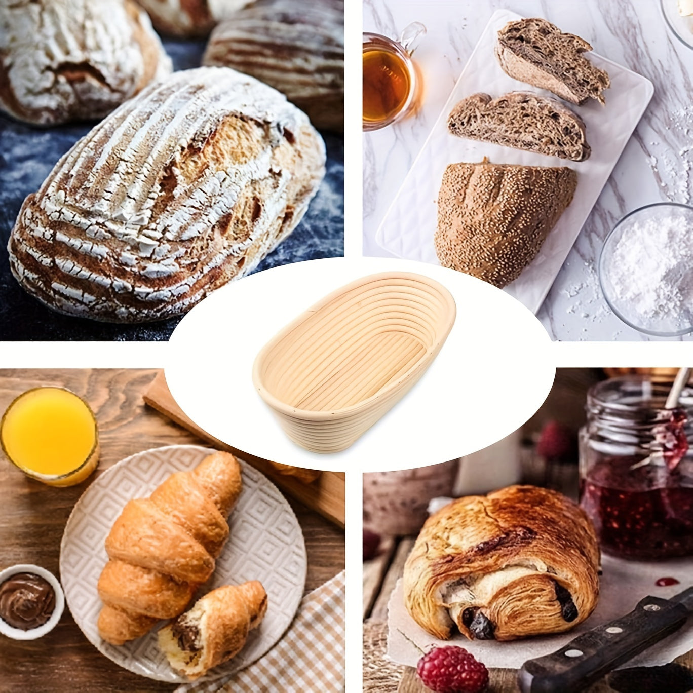 1 ta Bohemya uslubidagi dumaloq va oval pishirish to'plamlari - oziq-ovqat xavfsiz yog'ochdan tayyorlangan, artisan nonlari va pizza uchun ajoyib, qulay ichki astar bilan ta'minlangan, har qanday oshxonaga mukammal qo'shimcha.