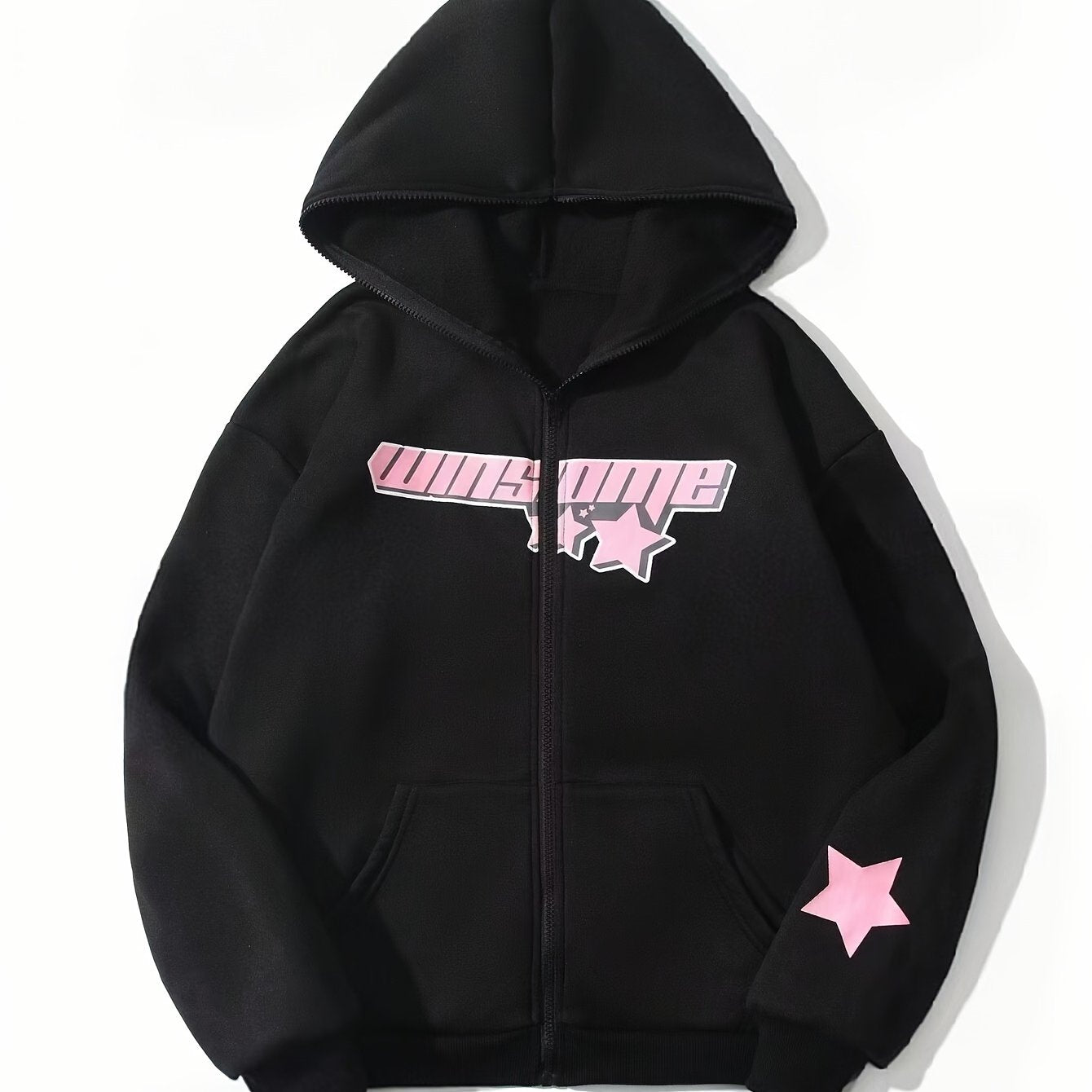 Спортивная толстовка с флисовой подкладкой для девочек-подростков с милым принтом звезд и букв, идеально подходит для повседневной носки на улице.